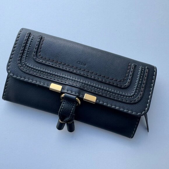 Chloe Marcie Long Wallet Black Leather - Picture 1 of 12